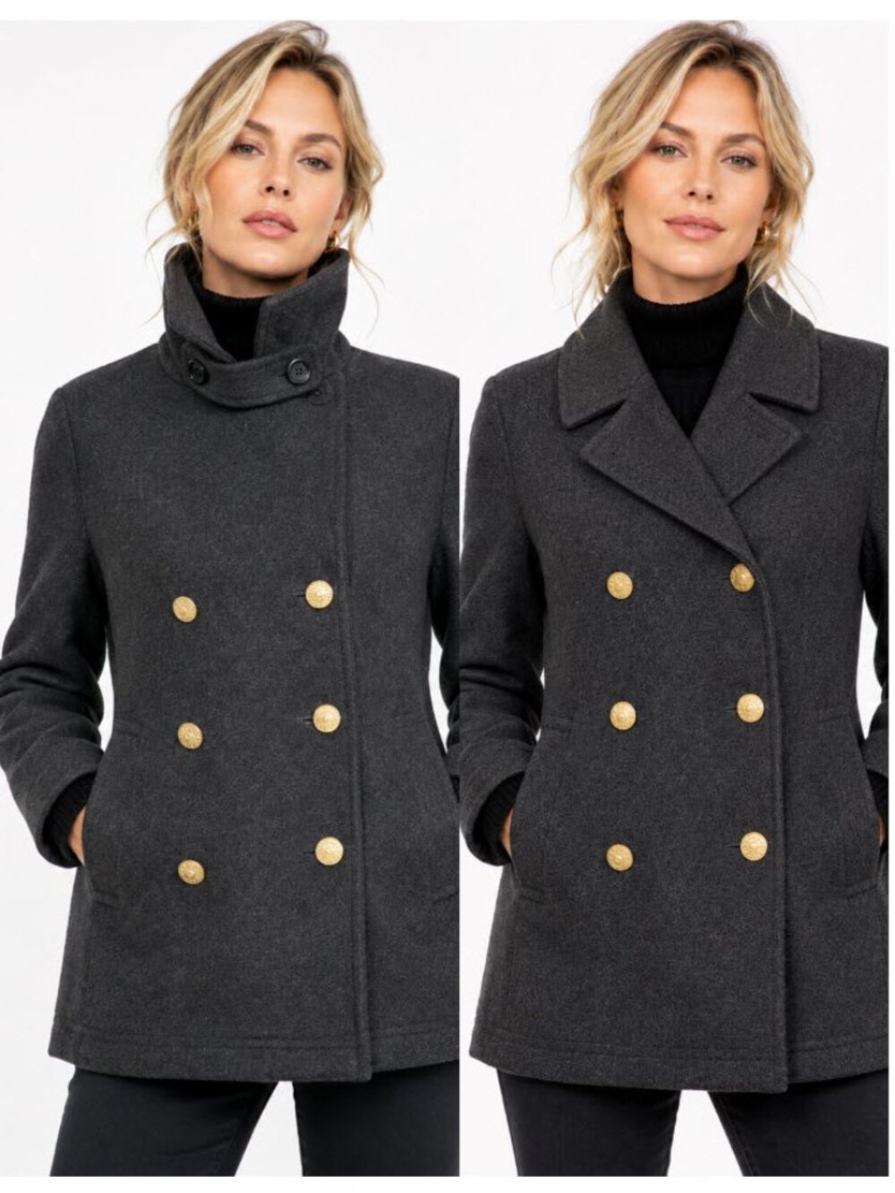 J.Crew Stadium Cloth Nello Gori Wool Peacoat Grey Gold Buttons Size 10